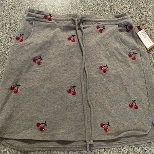 Billy T Cherry Embroidered Gray Skirt Sz S waist 27-28 Cotton Blend w Pocket $92